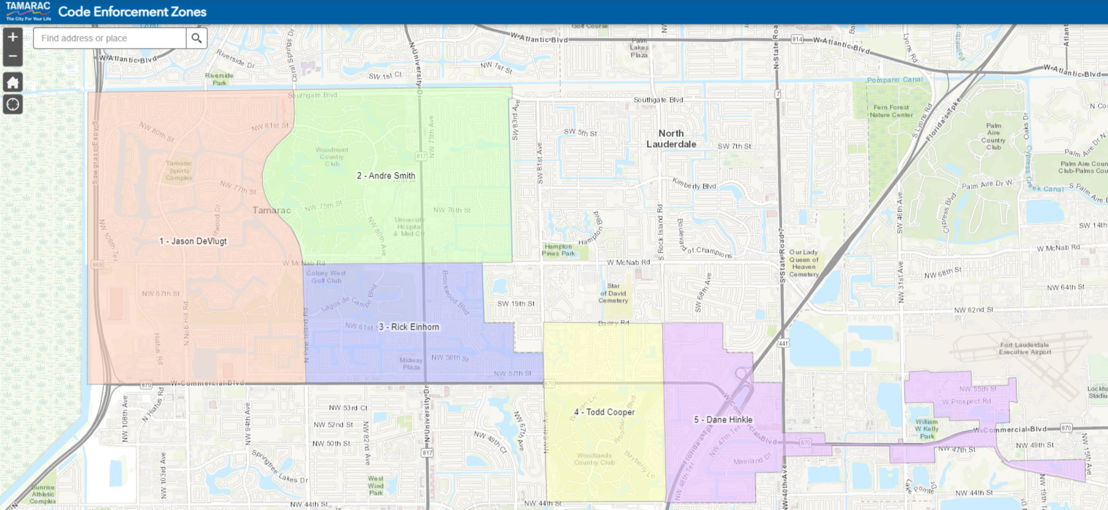 Code enforcement zones for the city of Tamarac